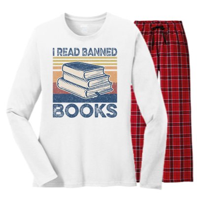 I Read Banned Books Week Librarian Freedom Reader Nerd Women's Long Sleeve Flannel Pajama Set 