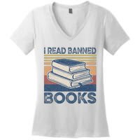 I Read Banned Books Week Librarian Freedom Reader Nerd Women's V-Neck T-Shirt