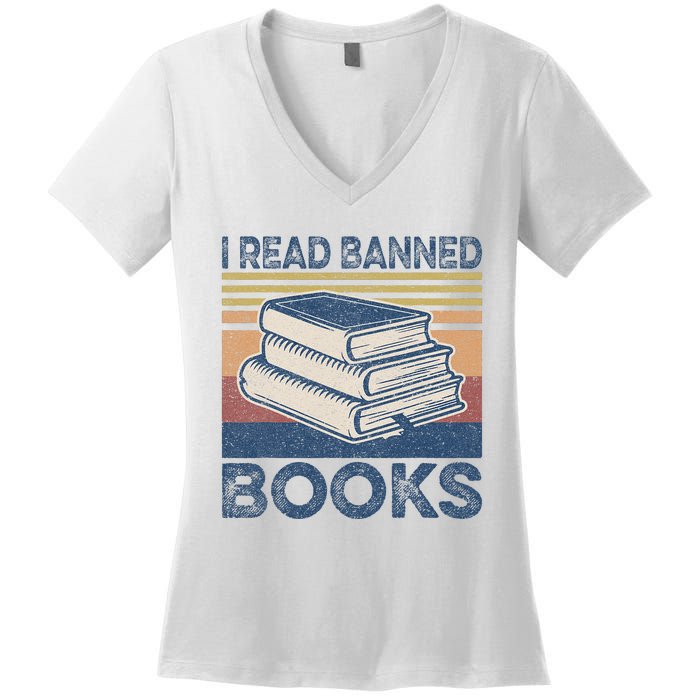 I Read Banned Books Week Librarian Freedom Reader Nerd Women's V-Neck T-Shirt