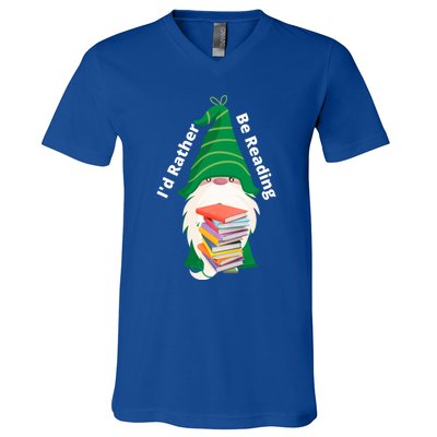 I'd Rather Be Reading Funny St Patrick Day Gnome Book Lover Meaningful Gift V-Neck T-Shirt