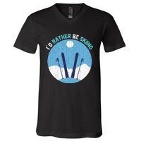 Id Rather Be Skiing Gift For Dad V-Neck T-Shirt