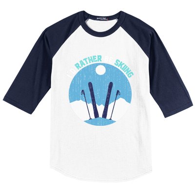 Id Rather Be Skiing Gift For Dad Baseball Sleeve Shirt