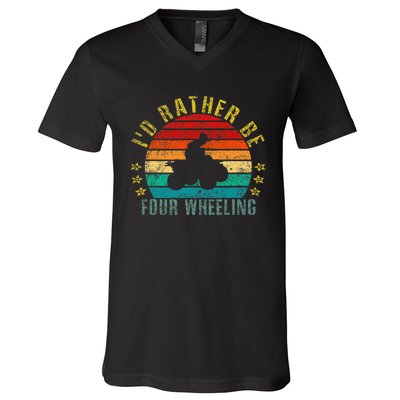 Id Rather Be Four Wheeling Funny Retro V-Neck T-Shirt