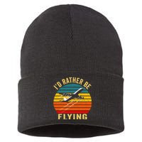 I'd Rather Be Flying Funny Vintage Airplane Pilot Gift Sustainable Knit Beanie