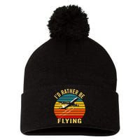 I'd Rather Be Flying Funny Vintage Airplane Pilot Gift Pom Pom 12in Knit Beanie