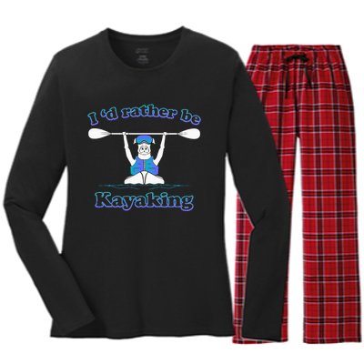 Id Rather Be Kayaking With Dog Funny Dog Kayak Graphic Women's Long Sleeve Flannel Pajama Set 