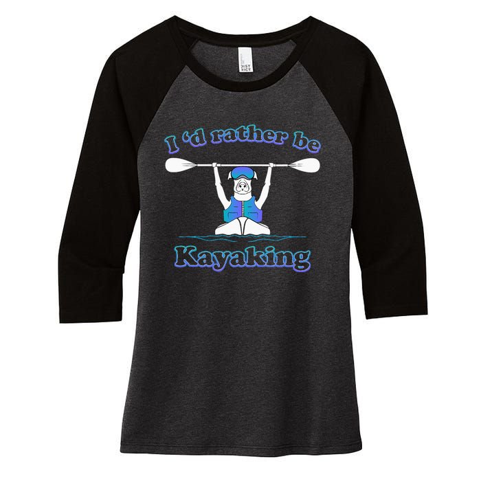 Id Rather Be Kayaking With Dog Funny Dog Kayak Graphic Women's Tri-Blend 3/4-Sleeve Raglan Shirt