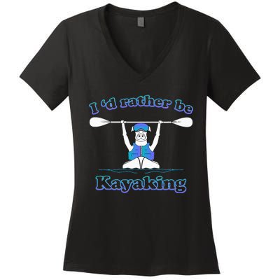 Id Rather Be Kayaking With Dog Funny Dog Kayak Graphic Women's V-Neck T-Shirt