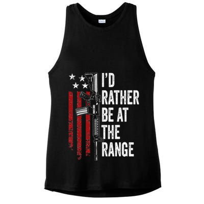 ID Rather Be At The Gun Range Usa Flag Funny Guns Owner Ladies PosiCharge Tri-Blend Wicking Tank