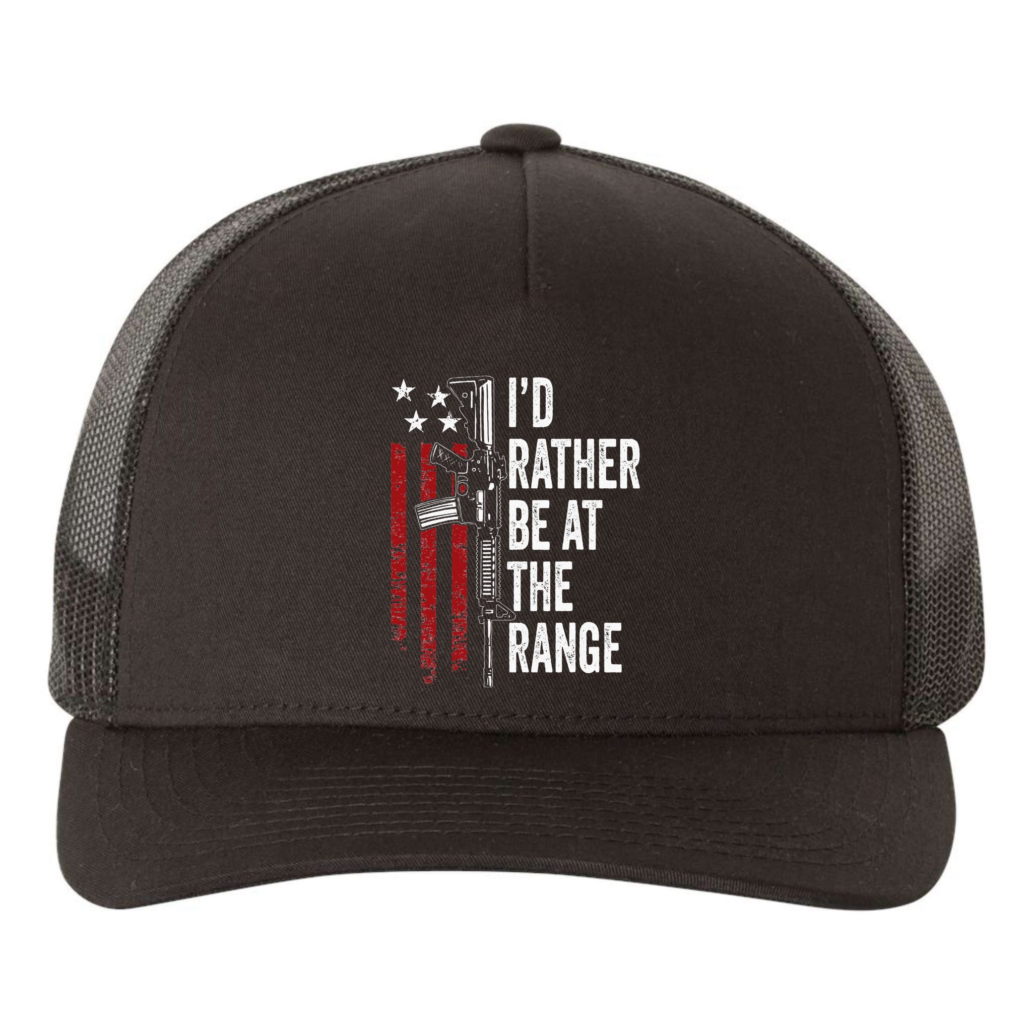 ID Rather Be At The Gun Range Usa Flag Funny Guns Owner Yupoong Adult 5-Panel Trucker Hat