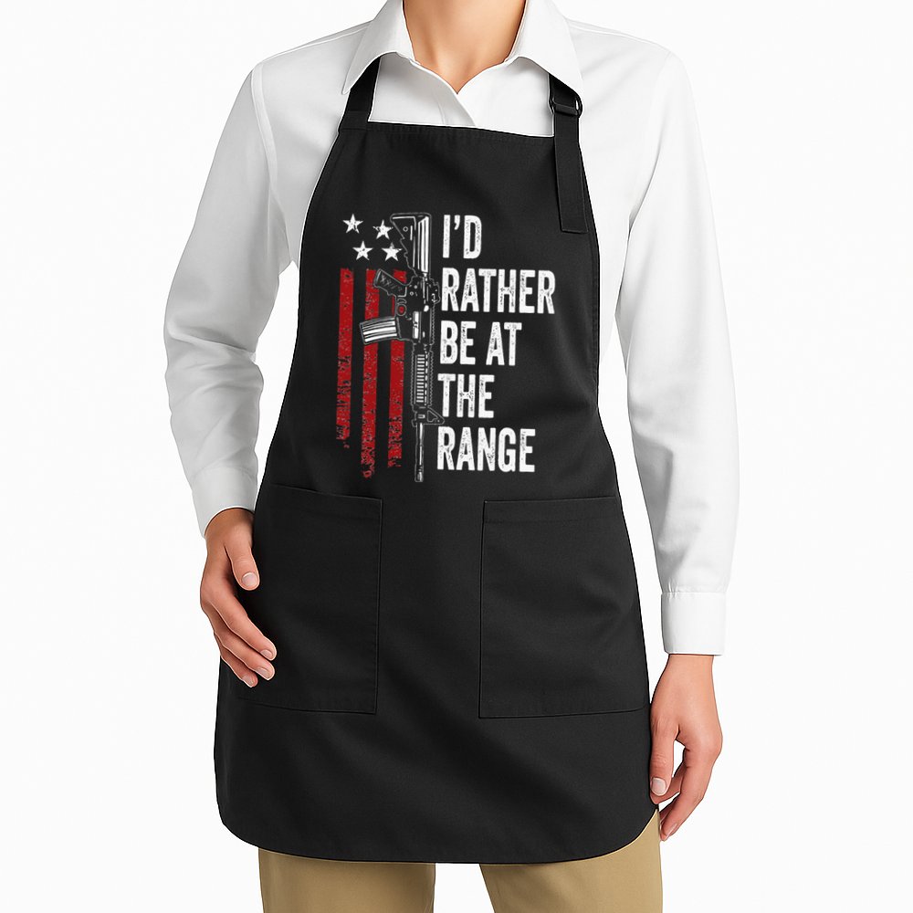 ID Rather Be At The Gun Range Usa Flag Funny Guns Owner Apron