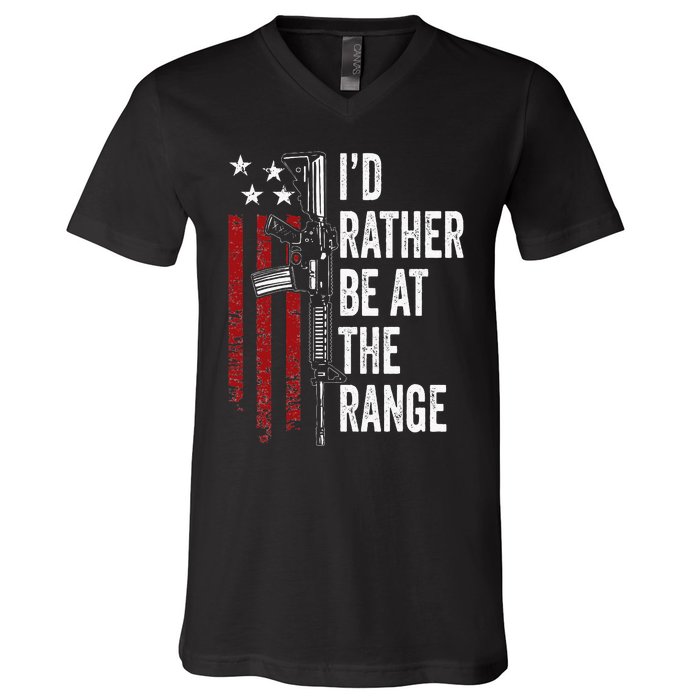 ID Rather Be At The Gun Range Usa Flag Funny Guns Owner V-Neck T-Shirt