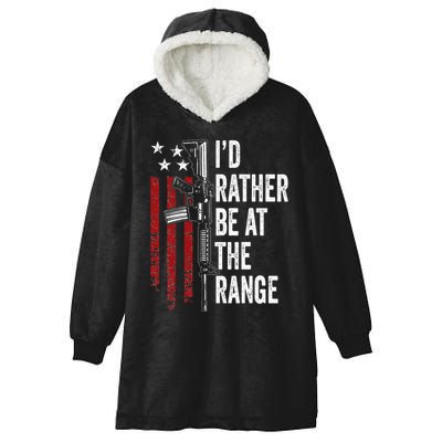 ID Rather Be At The Gun Range Usa Flag Funny Guns Owner Hooded Wearable Blanket