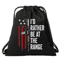 ID Rather Be At The Gun Range Usa Flag Funny Guns Owner Drawstring Bag