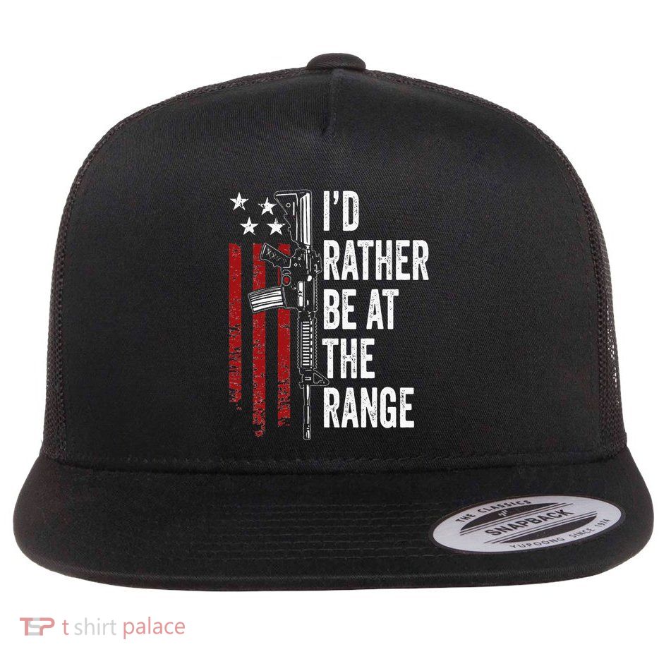 ID Rather Be At The Gun Range Usa Flag Funny Guns Owner Flatbill Hat
