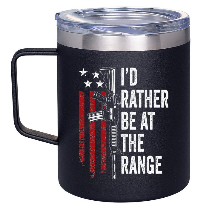 ID Rather Be At The Gun Range Usa Flag Funny Guns Owner 12oz Stainless Steel Coffee Mug