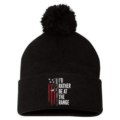 ID Rather Be At The Gun Range Usa Flag Funny Guns Owner Pom Pom 12in Knit Beanie