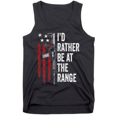 ID Rather Be At The Gun Range Usa Flag Funny Guns Owner Tank Top
