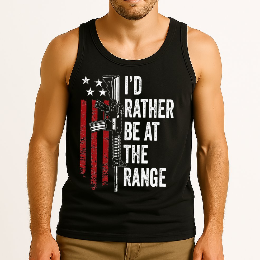 ID Rather Be At The Gun Range Usa Flag Funny Guns Owner Tank Top