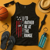 ID Rather Be At The Gun Range Usa Flag Funny Guns Owner Tank Top