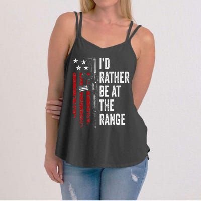 ID Rather Be At The Gun Range Usa Flag Funny Guns Owner Women's Strappy Tank