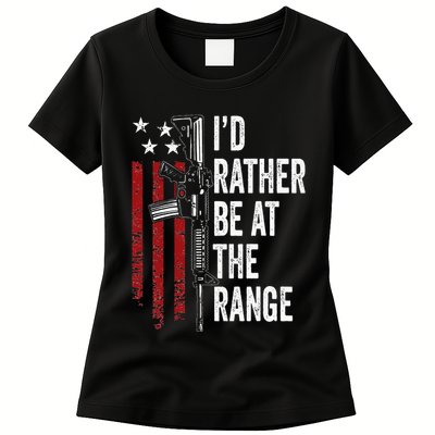 ID Rather Be At The Gun Range Usa Flag Funny Guns Owner Womens T-Shirt