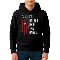 ID Rather Be At The Gun Range Usa Flag Funny Guns Owner Kids Hoodie