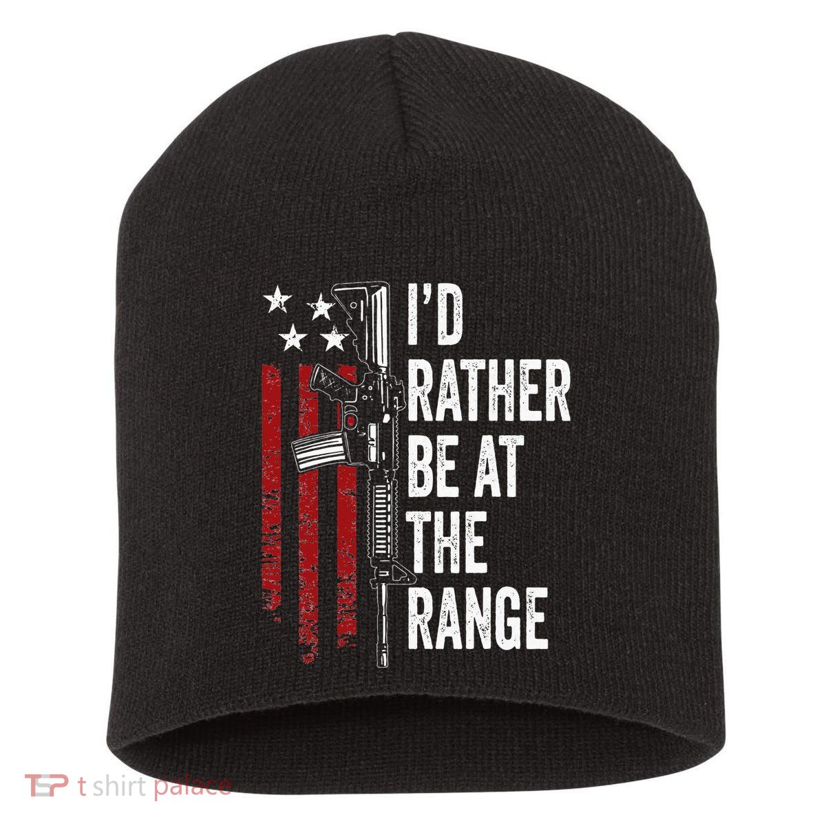 ID Rather Be At The Gun Range Usa Flag Funny Guns Owner Short Acrylic Beanie