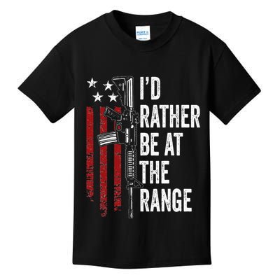ID Rather Be At The Gun Range Usa Flag Funny Guns Owner Kids T-Shirt