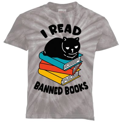 I Read Banned Books Black Cat Reader Bookworm Kids Tie-Dye T-Shirt