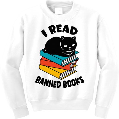 I Read Banned Books Black Cat Reader Bookworm Kids Sweatshirt