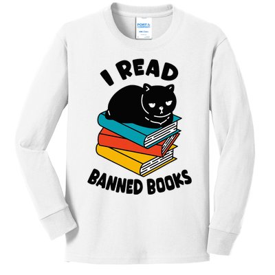 I Read Banned Books Black Cat Reader Bookworm Kids Long Sleeve Shirt