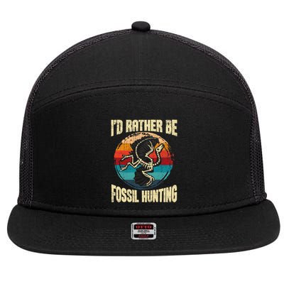I'd Rather Be Fossil Hunting Paleontologist Paleontology 7 Panel Mesh Trucker Snapback Hat
