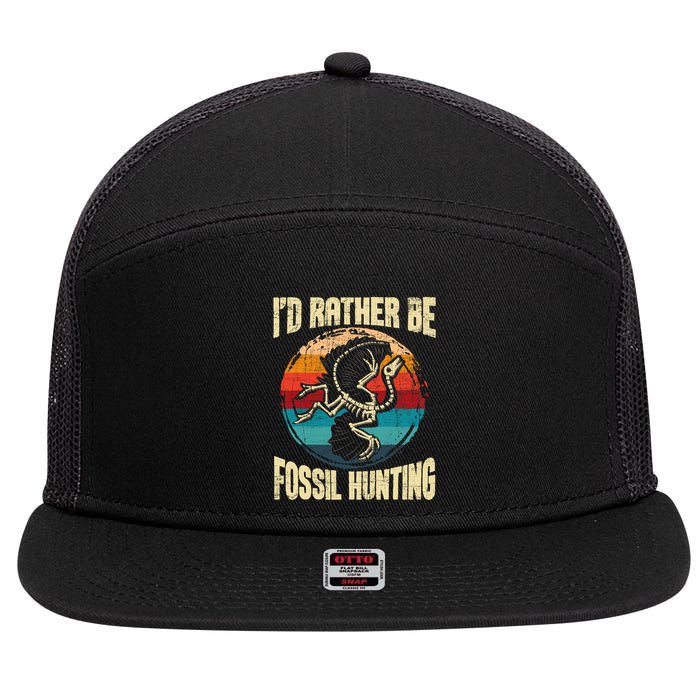 I'd Rather Be Fossil Hunting Paleontologist Paleontology 7 Panel Mesh Trucker Snapback Hat