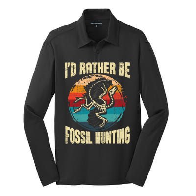 I'd Rather Be Fossil Hunting Paleontologist Paleontology Silk Touch Performance Long Sleeve Polo