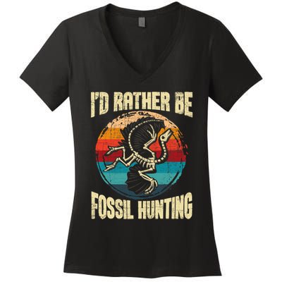 I'd Rather Be Fossil Hunting Paleontologist Paleontology Women's V-Neck T-Shirt