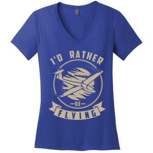 Id Rather Be Flying Cute Gliding Airplanes Gift Women's V-Neck T-Shirt