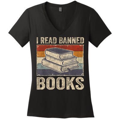 I Read Banned Books Week Librarian Freedom Reader Nerd Women's V-Neck T-Shirt