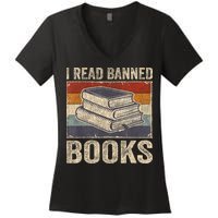I Read Banned Books Week Librarian Freedom Reader Nerd Women's V-Neck T-Shirt