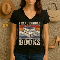 I Read Banned Books Week Librarian Freedom Reader Nerd Women's V-Neck T-Shirt