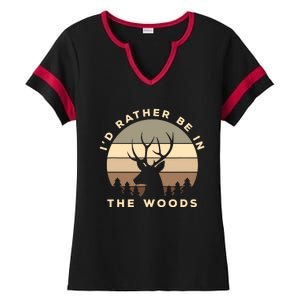 I'd Rather Be In The Woods Deer Hunting Ladies Halftime Notch Neck Tee