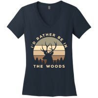 I'd Rather Be In The Woods Deer Hunting Women's V-Neck T-Shirt