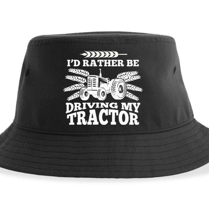 I'd Rather Be Driving My Tractor Farmer Funny Gift Sustainable Bucket Hat