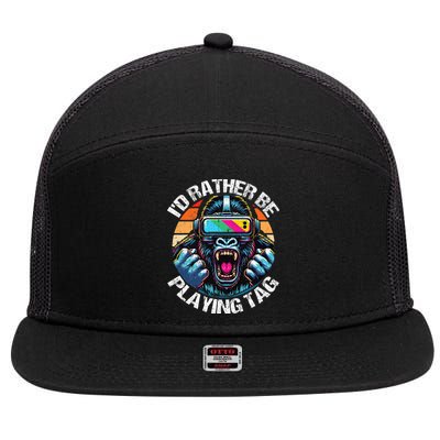 ID Rather Be Playing Tag Gorilla Monke Tag Gorilla Vr Gamer 7 Panel Mesh Trucker Snapback Hat