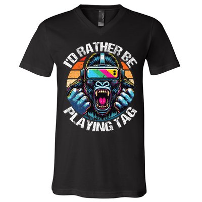ID Rather Be Playing Tag Gorilla Monke Tag Gorilla Vr Gamer V-Neck T-Shirt