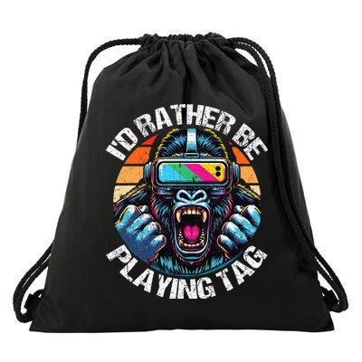 ID Rather Be Playing Tag Gorilla Monke Tag Gorilla Vr Gamer Drawstring Bag