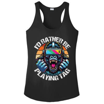 ID Rather Be Playing Tag Gorilla Monke Tag Gorilla Vr Gamer Ladies PosiCharge Competitor Racerback Tank