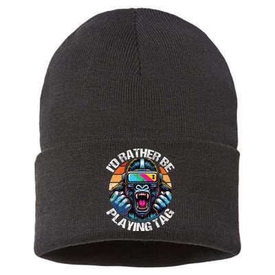 ID Rather Be Playing Tag Gorilla Monke Tag Gorilla Vr Gamer Sustainable Knit Beanie