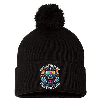 ID Rather Be Playing Tag Gorilla Monke Tag Gorilla Vr Gamer Pom Pom 12in Knit Beanie
