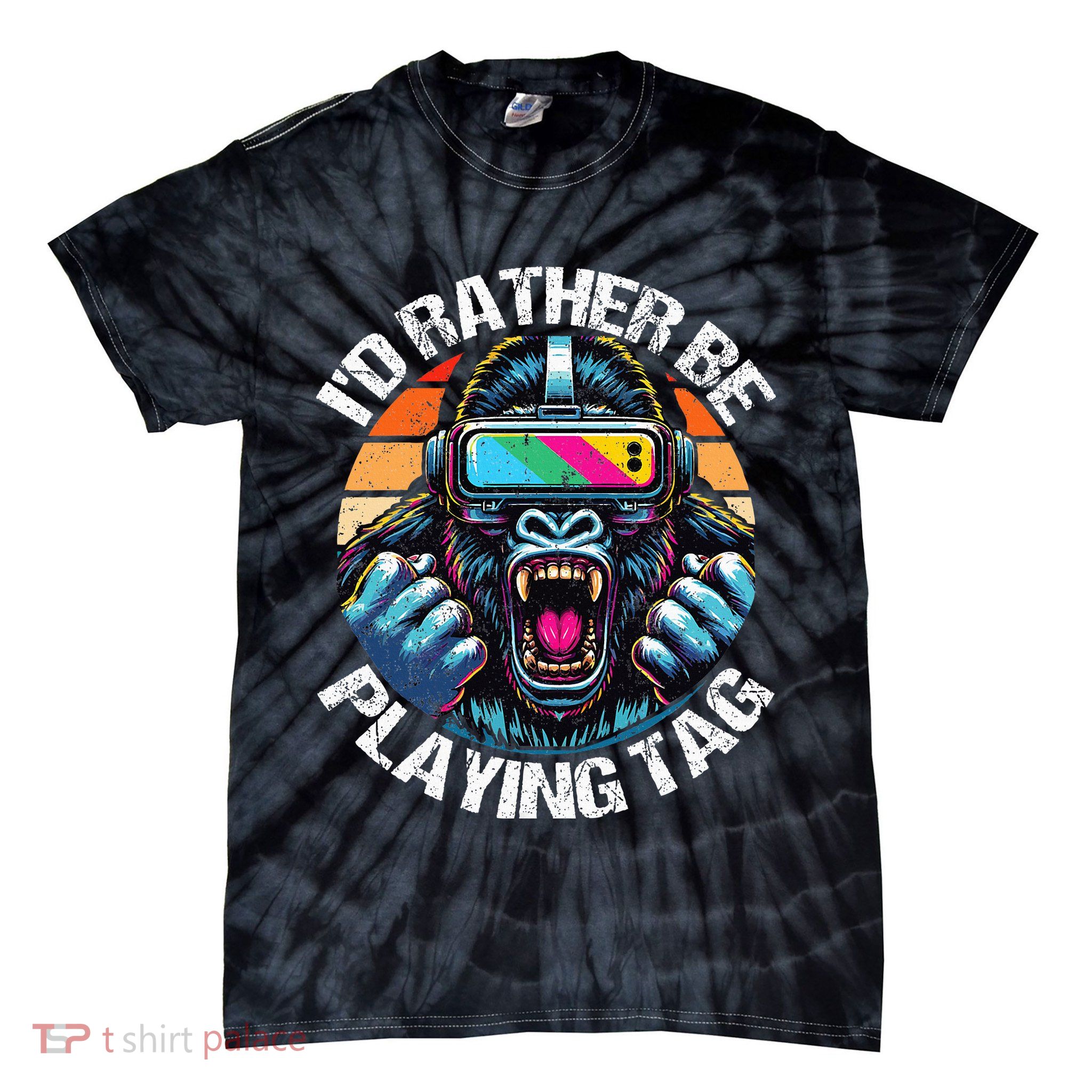 ID Rather Be Playing Tag Gorilla Monke Tag Gorilla Vr Gamer Tie-Dye T-Shirt